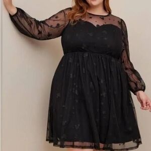 Disney TORRID Mickey Stars Tulle Illusion Neck Skater Black Dress Size 24 Cruise